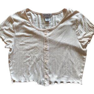 Love Streak Womens Top S Ribbed Light Blush Button-Up Crop Top 90s